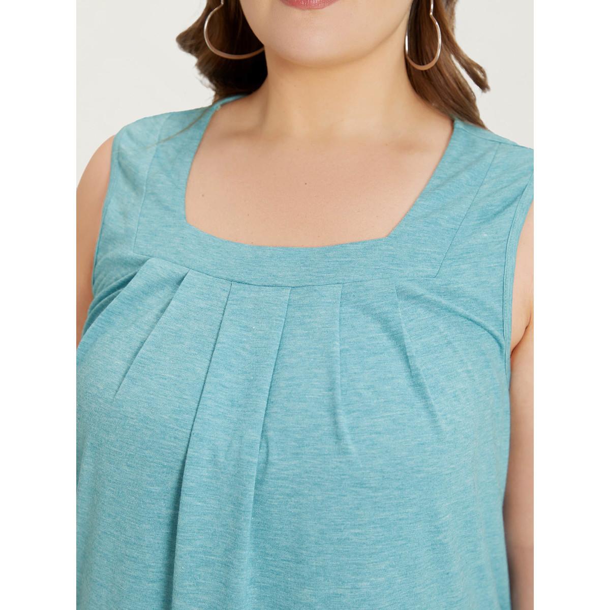 Plus Size Heather Plicated Detail Square Neck Tank Top Women Turquoise Leisure Non U-neck Casual Tank Tops Camis BloomChic 30/6X Product Image