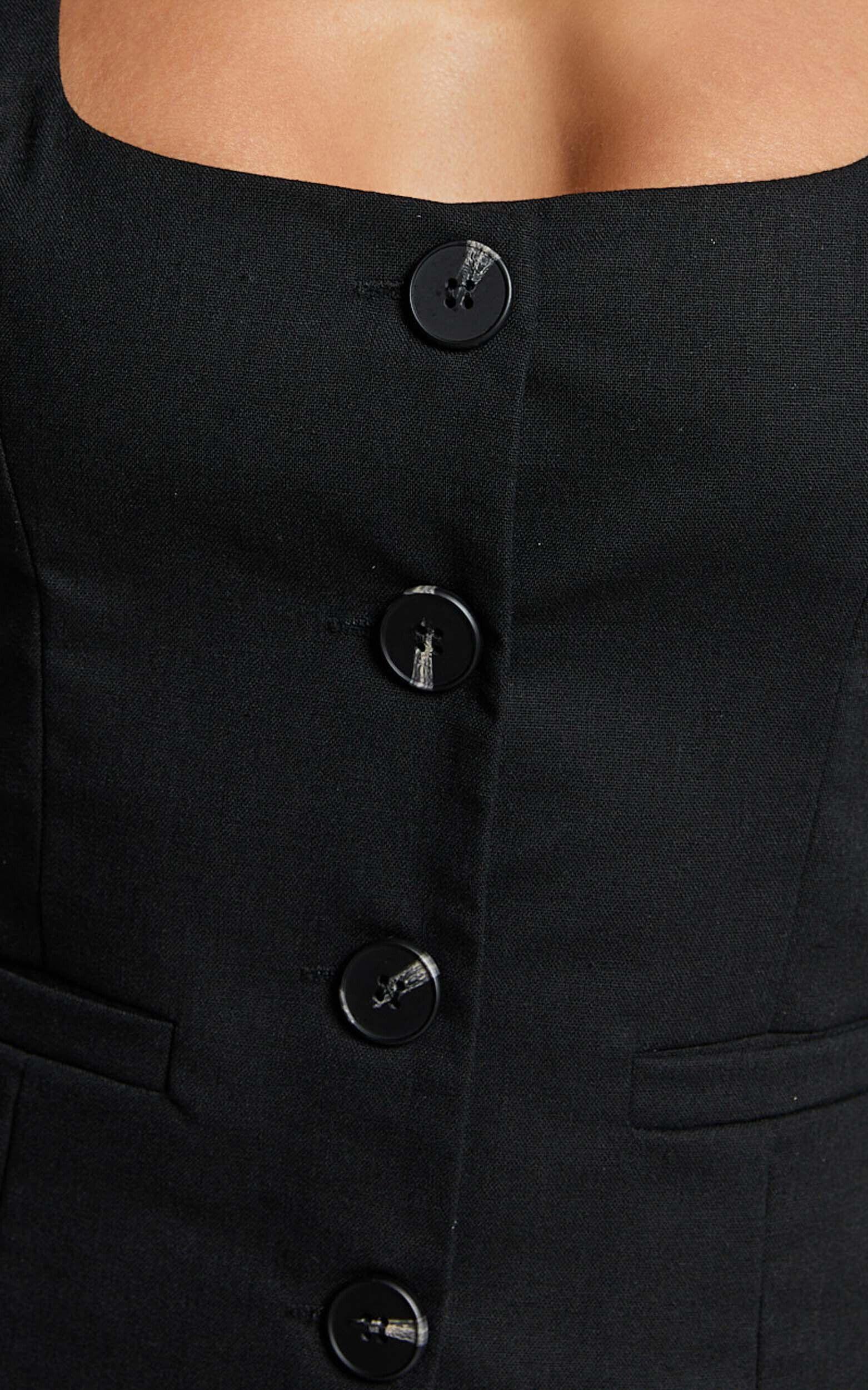 Elias Two Piece Set - Linen Square Neck Vest Top And Column Midi Skirt in Black Product Image