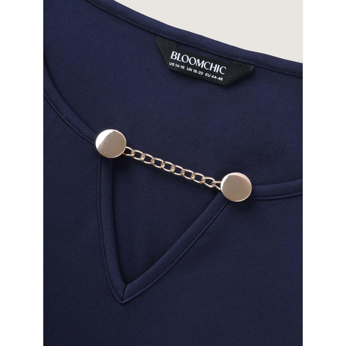 Plus Size Polka Dots Stretchy Waist Contrast Midi Dress Indigo Women Asymmetrical Neck Sleeveless Curvy BloomChic 14-16/1X Product Image