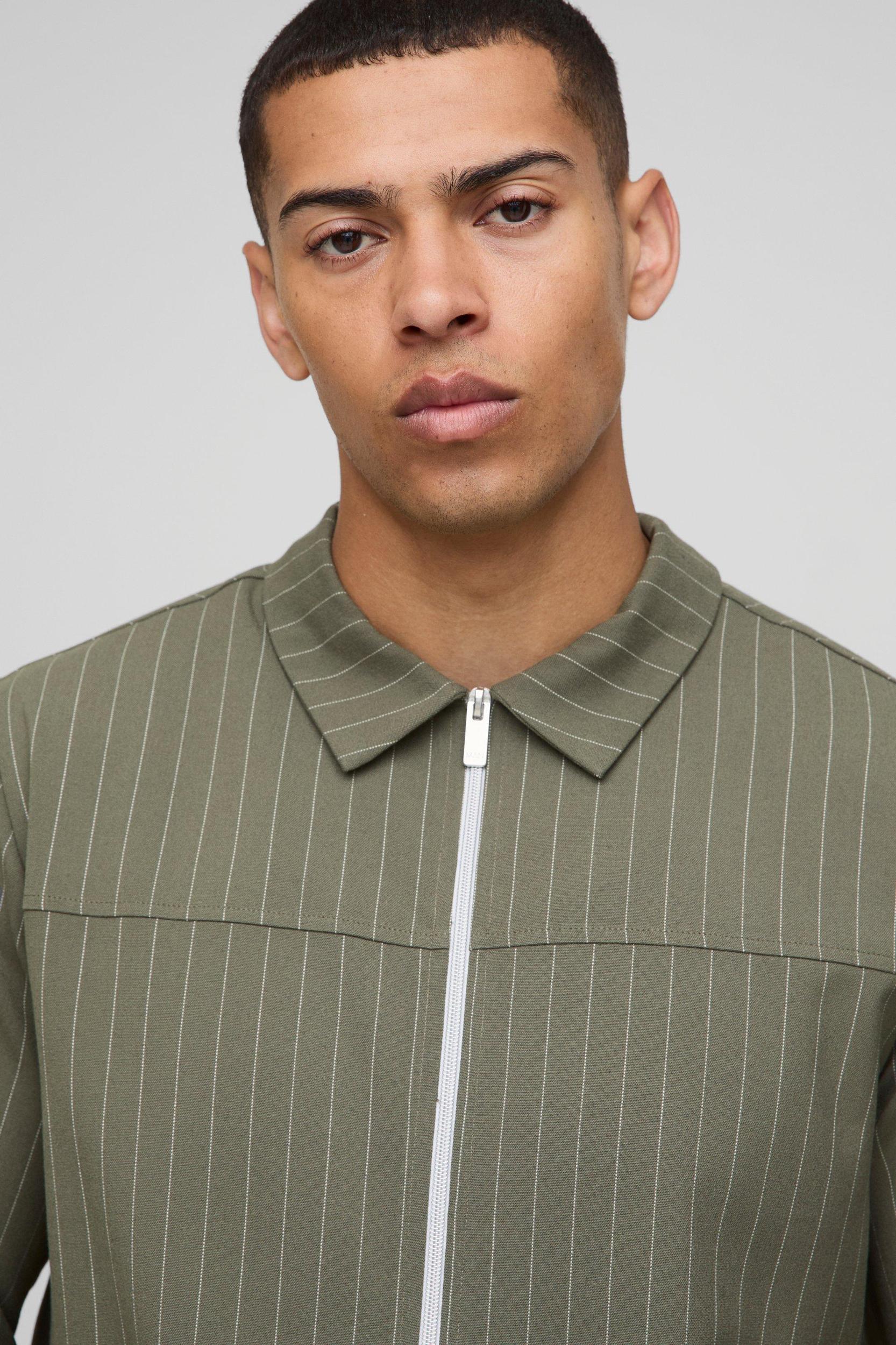 Regular Fit Stripe Harrington Jacket | boohooMAN USA Product Image
