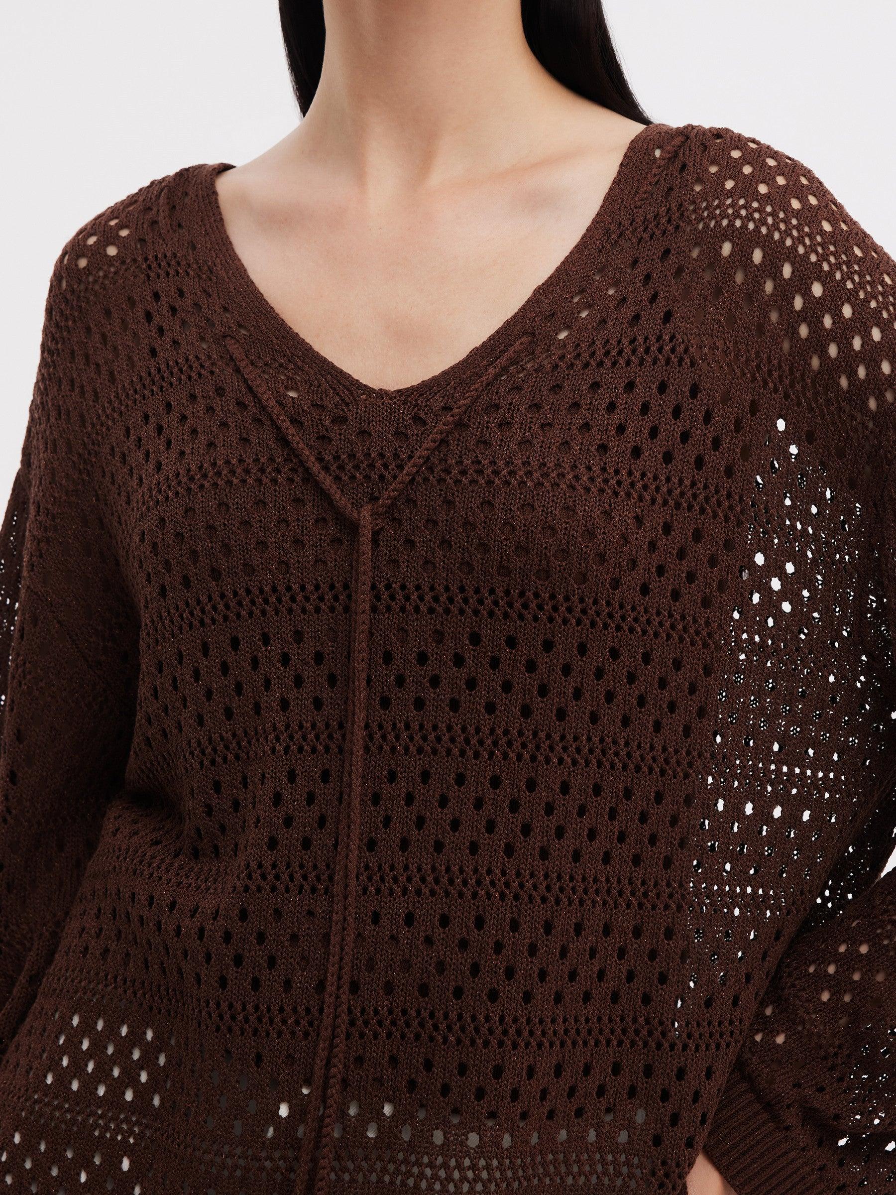Linen Blend Openwork Pullover And Knit Tank Two-Piece Set Product Image