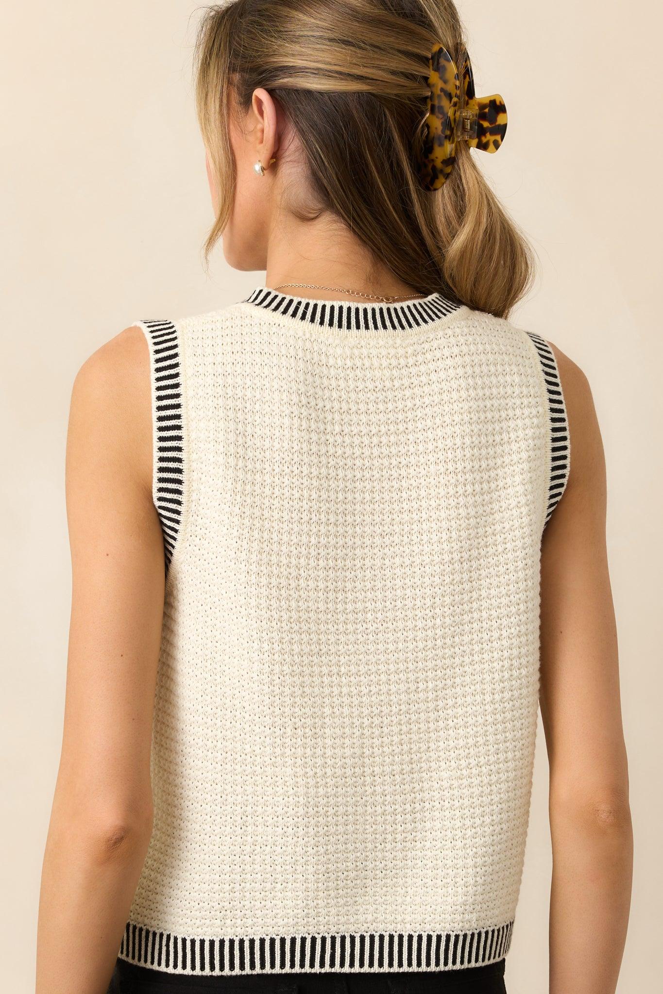 Lesson Learned Ivory Cotton Button Front Sweater Vest Product Image