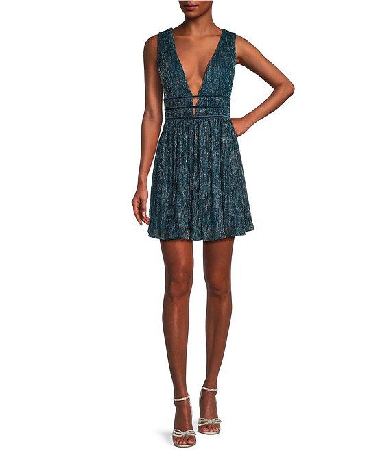 Lulus Metallic Deep V-Neck Mini Dress Product Image