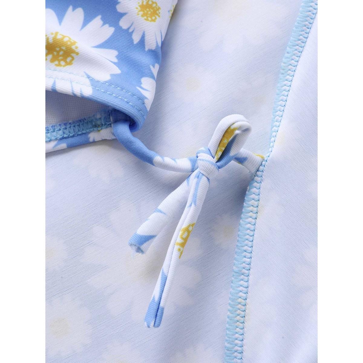 Plus Size Anti-Float Ties Floral Print Swim Dress Women's Swimwear LightBlue Beach Bodycon Overlap Collar High stretch Curve Swim Dresses BloomChic 10/M Product Image