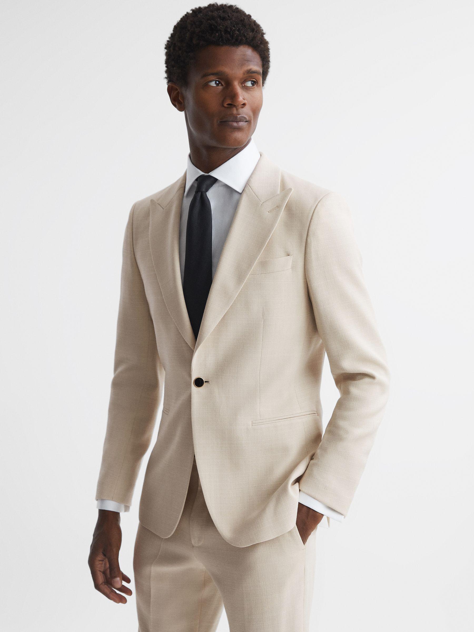 Slim Fit Textured Single Breasted Blazer in Ivory Product Image