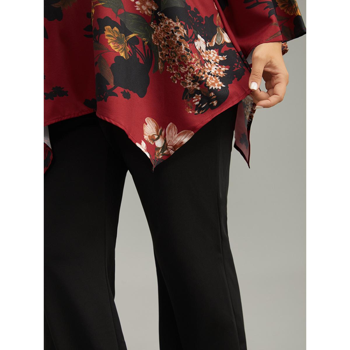 Plus Size Scarlet Floral Lace Panel V Neck Hanky Hem Blouse Women Elegant Long Sleeve V-neck Dailywear Blouses BloomChic 22-24/3X Product Image