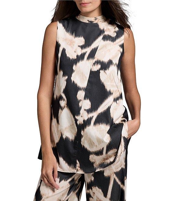 NIC + ZOE Midnight Florals Stand Collar Sleeveless Tunic Top Product Image
