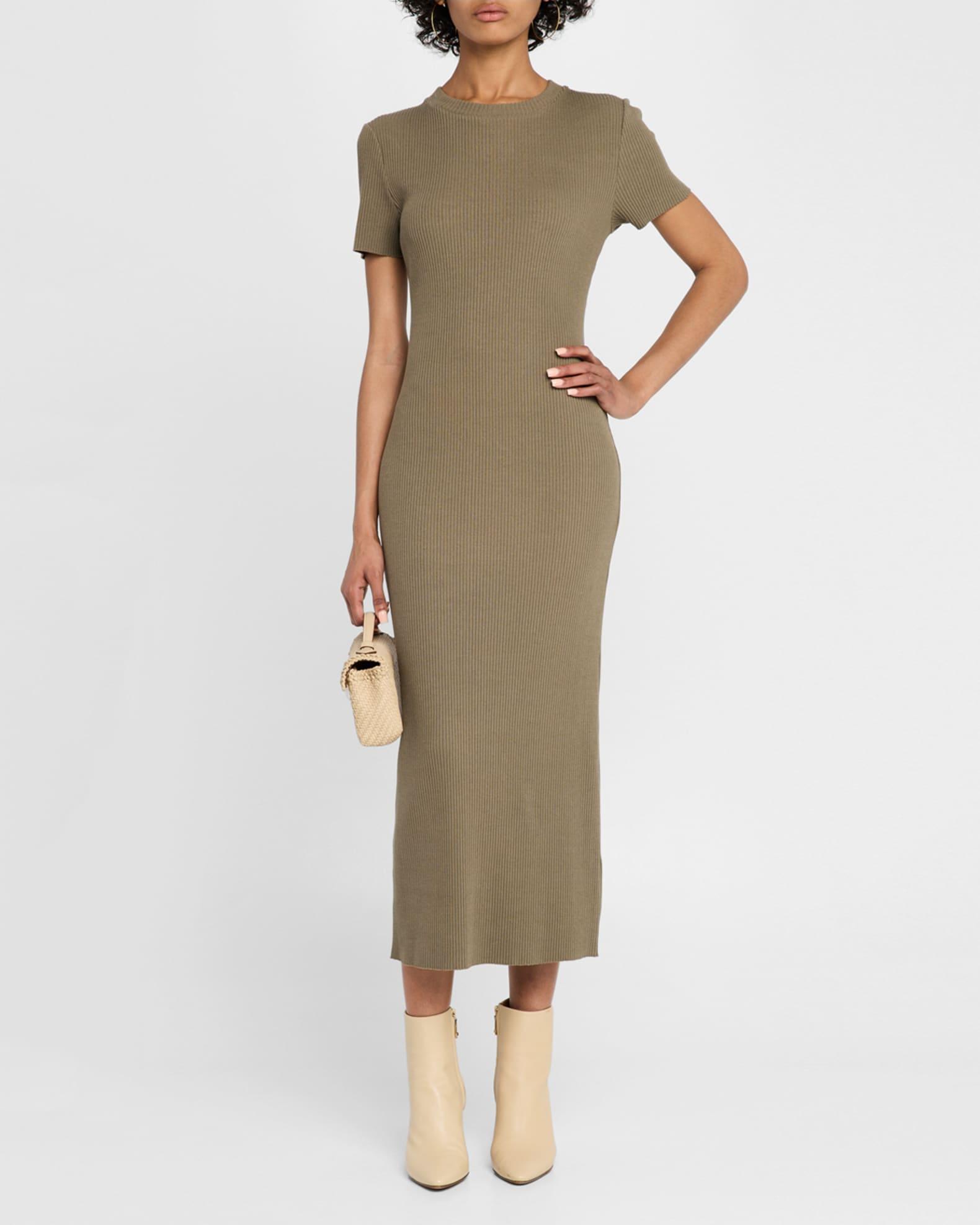 Short-Sleeve Ribbed Midi Dress Product Image