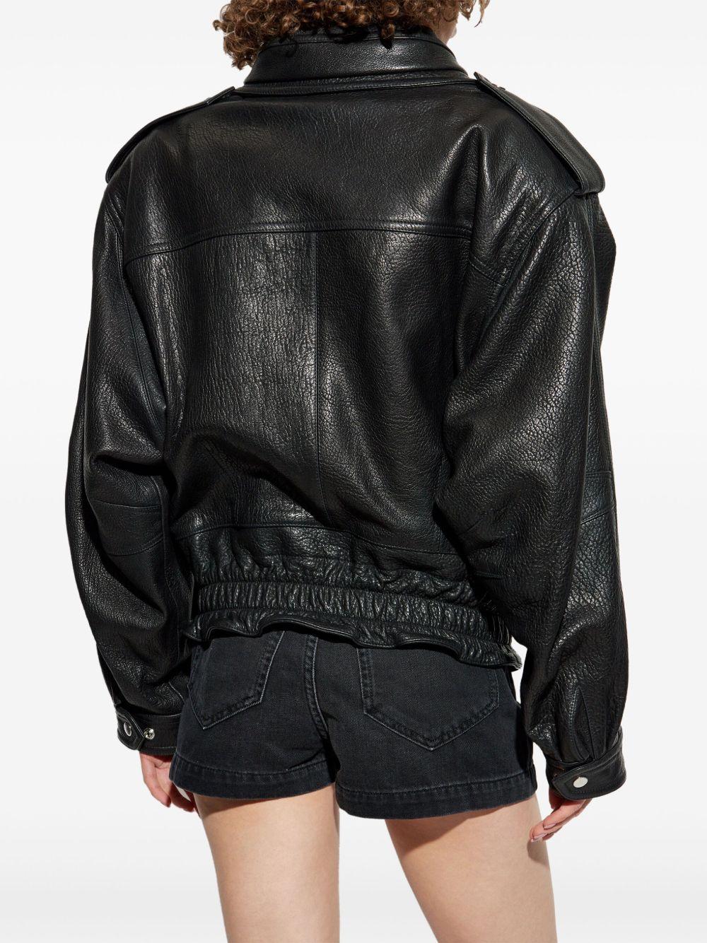 ISABEL MARANT Aneli Double-collar Leather Bomber Jacket In Black Product Image