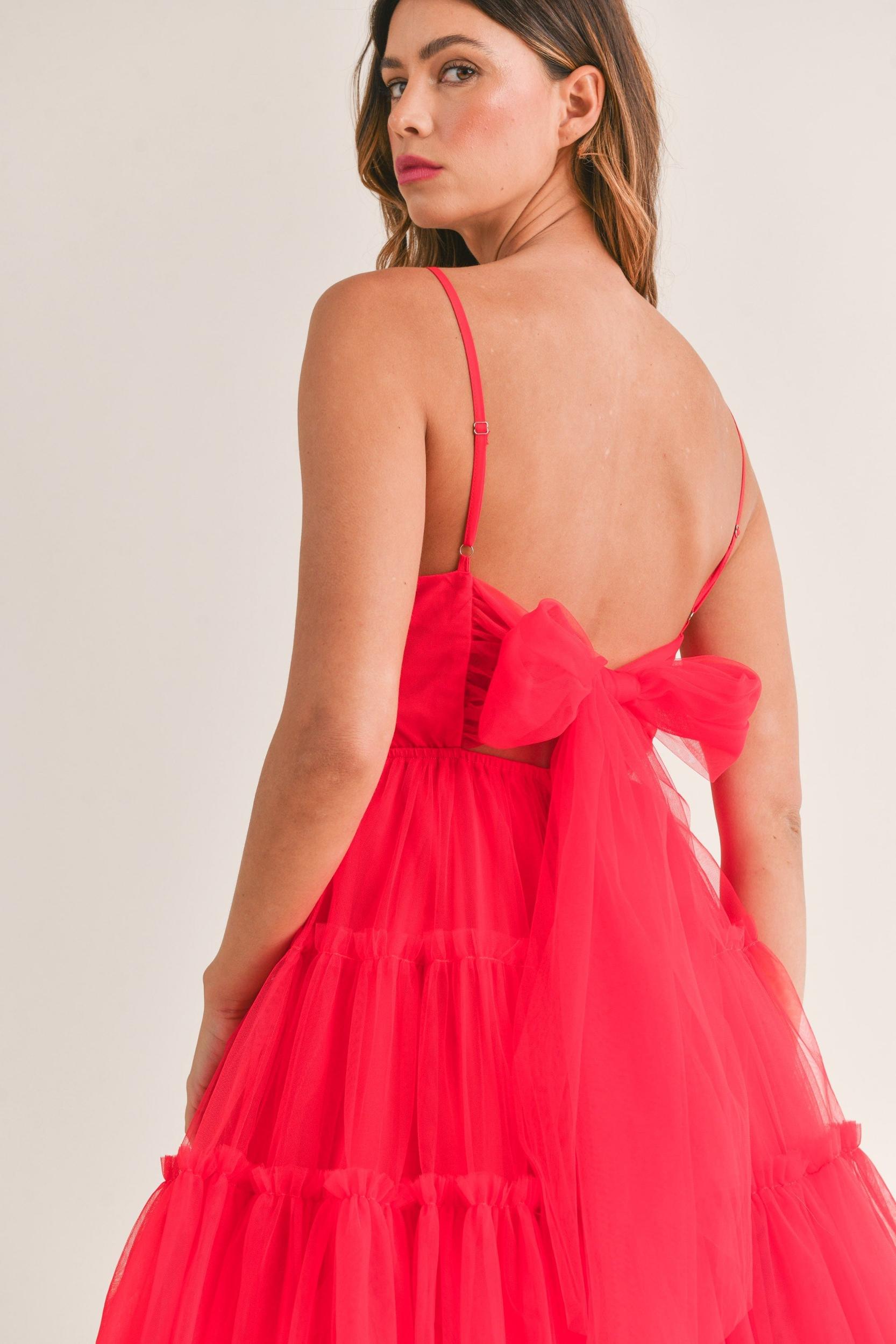 Tulle Mesh Bow Back Mini Dress Product Image