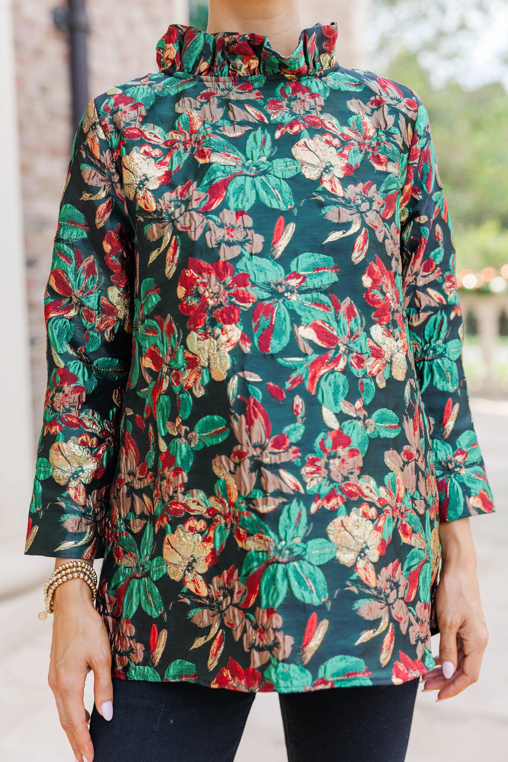 This Is It Emerald Green Floral Blouse Female Product Image