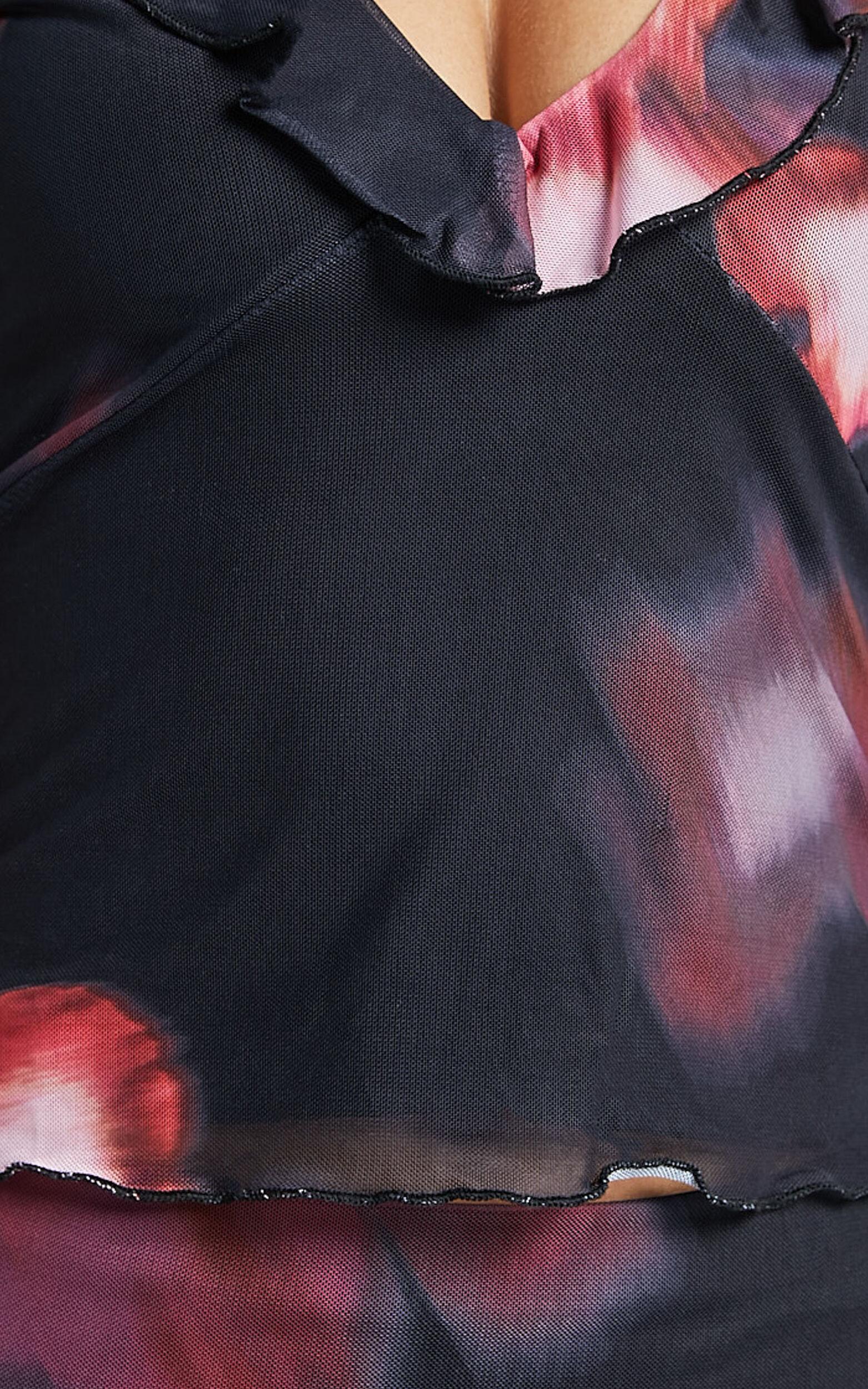 Chrishelle Top - Long Sleeve Frill Detail Mesh Top in Daze Print Product Image