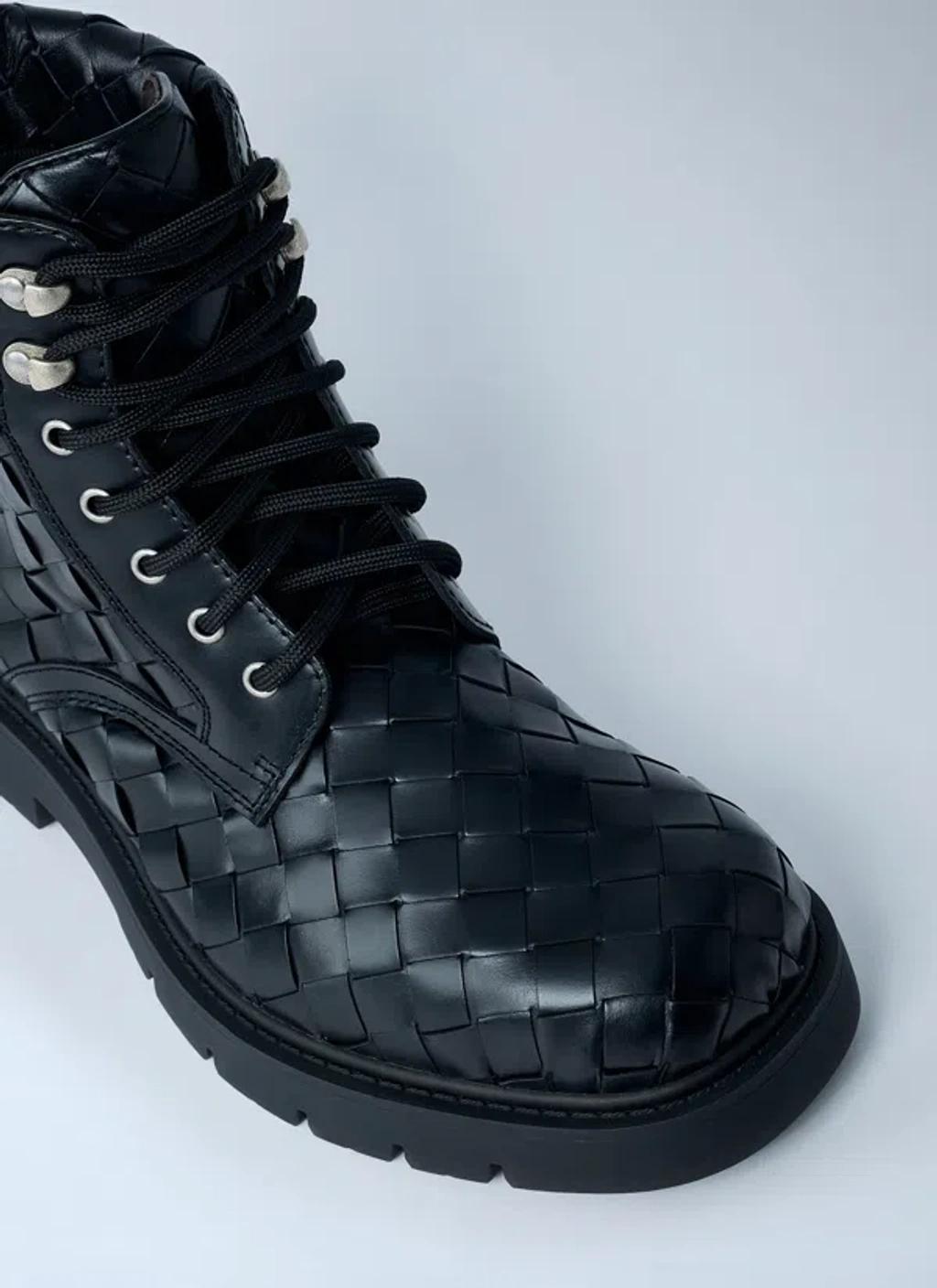 BOTTEGA VENETA Leather All-over Intrecciato Ankle Boots In Black Product Image