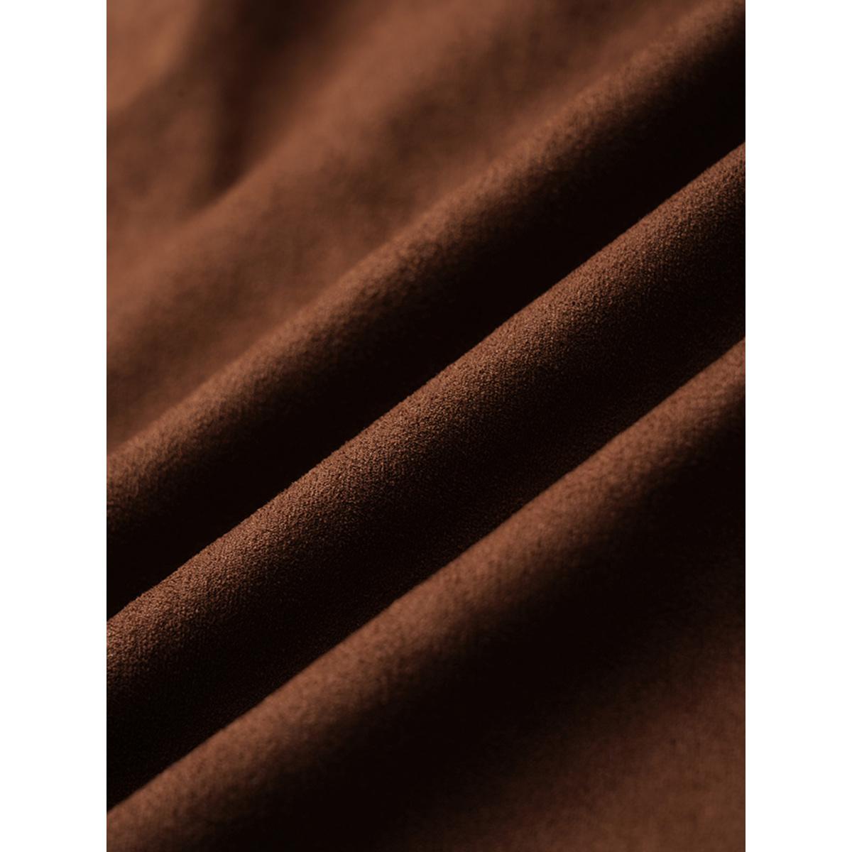 Plus Size Faux Suede Asymmetrical Neck Pocket Vest Women DarkBrown Casual Plain Ladies Dailywear Winter Coats BloomChic 26/4X Product Image