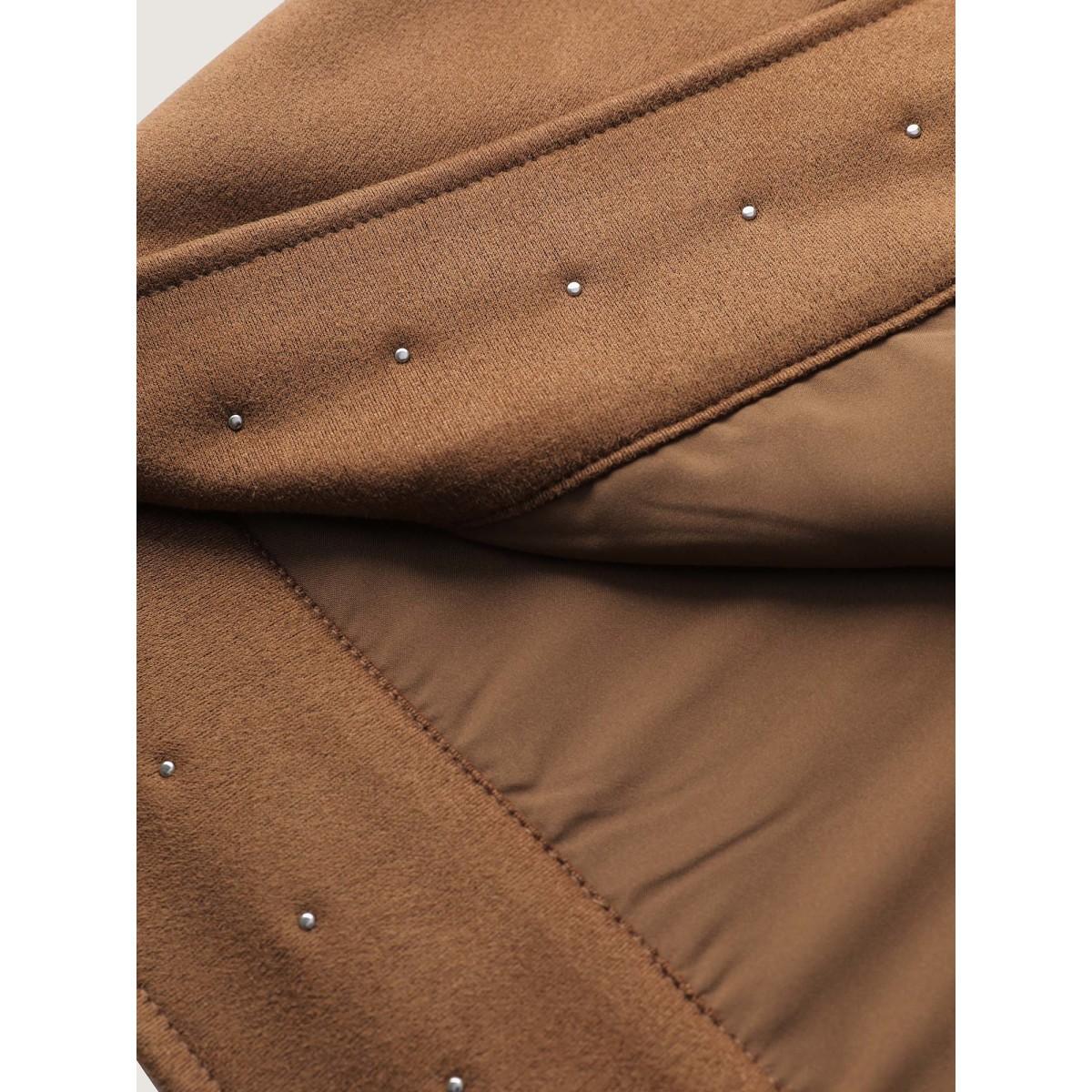 Plus Size Rivet Open-Front Collar Jacket Women Yellowishbrown Single-flap pocket Casual Jackets BloomChic 30/6X Product Image