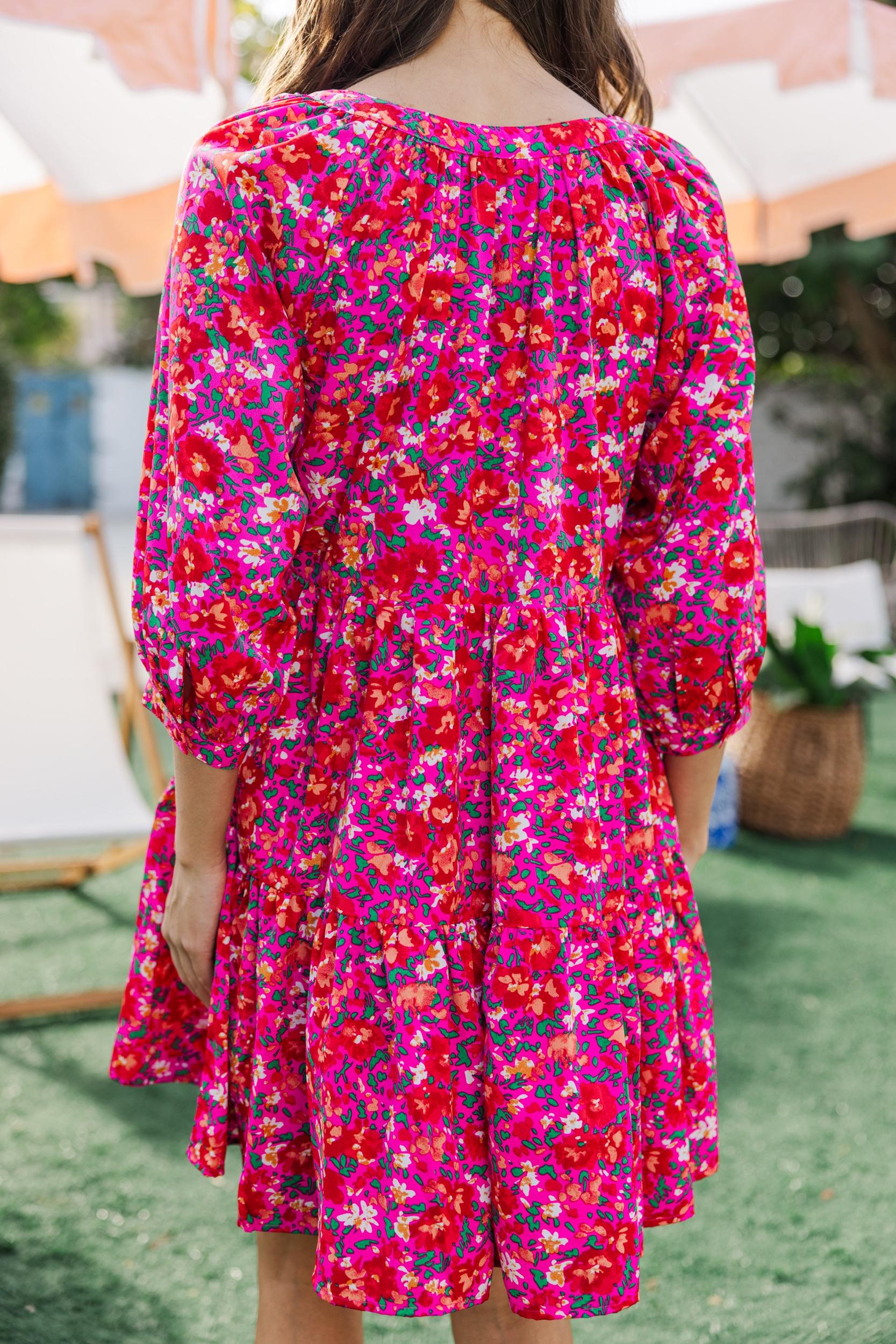 Can't Be Outdone Fuchsia Pink Ditsy Floral Babydoll Dress Female Product Image