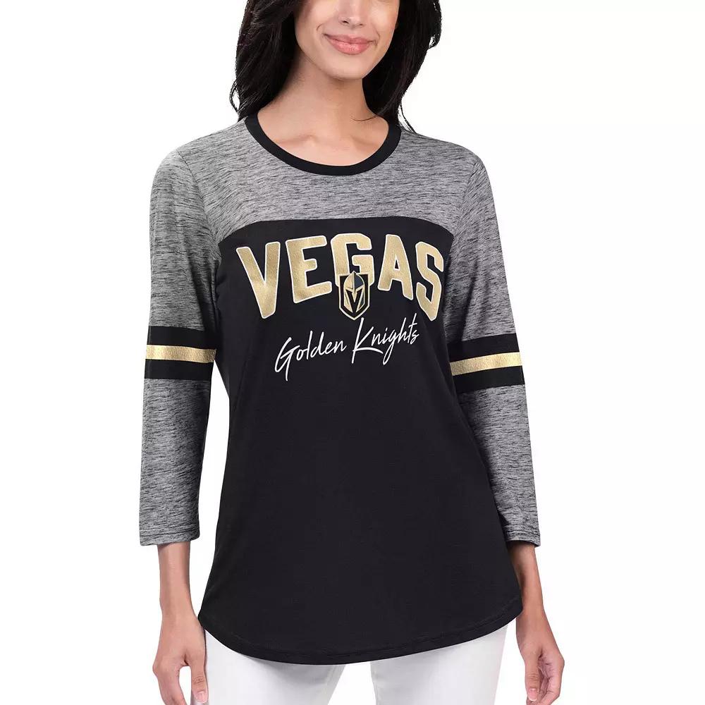 Women's G-III 4Her by Carl Banks Black Vegas Golden Knights Play The Game 3/4-Sleeve T-Shirt,  Product Image