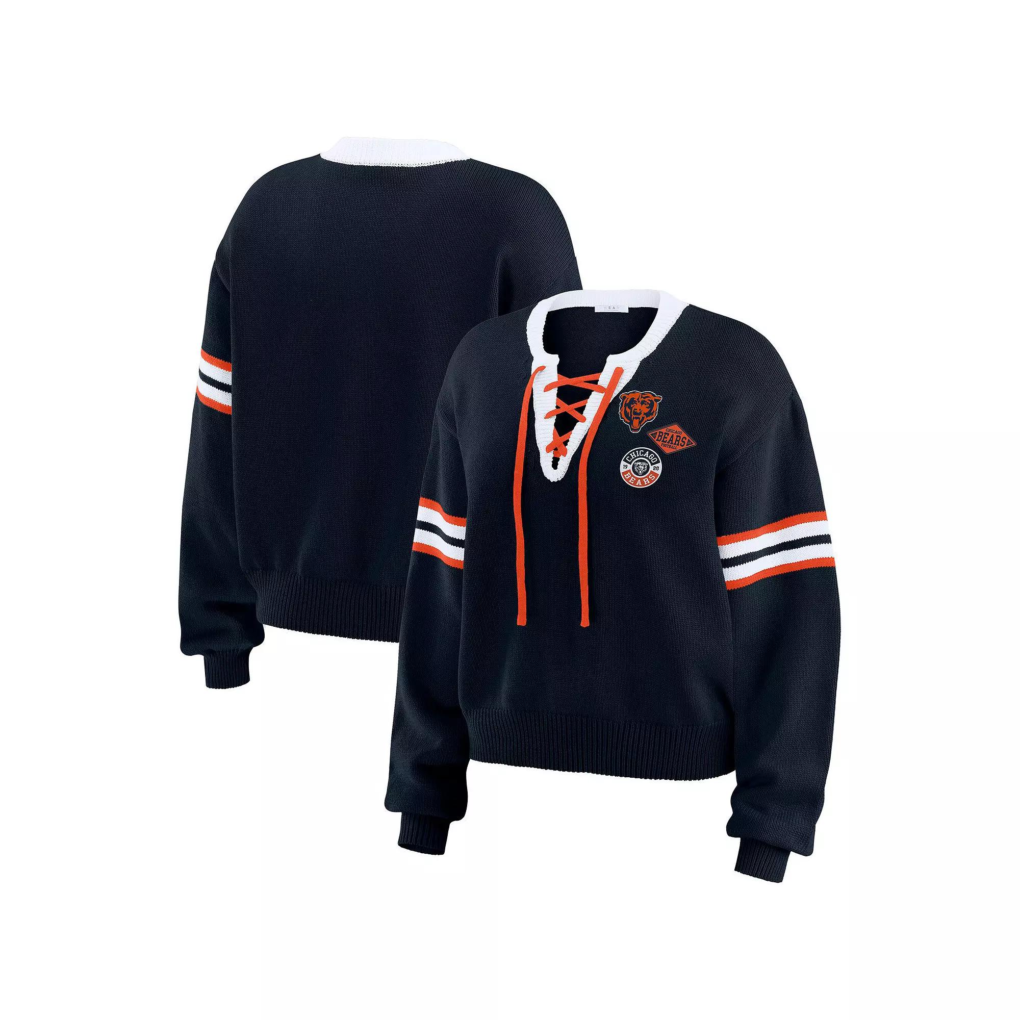 Women's WEAR by Erin Andrews Navy Denver Broncos Lace-Up Sweater,  Product Image