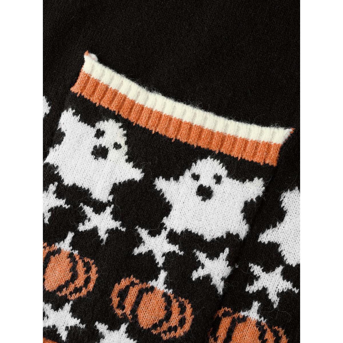 Plus Size Supersoft Essentials Happy Hauntings Contrast Placket Cardigan Black Women Casual Loose Long Sleeve Everyday Cardigans BloomChic 14-16/1X Product Image