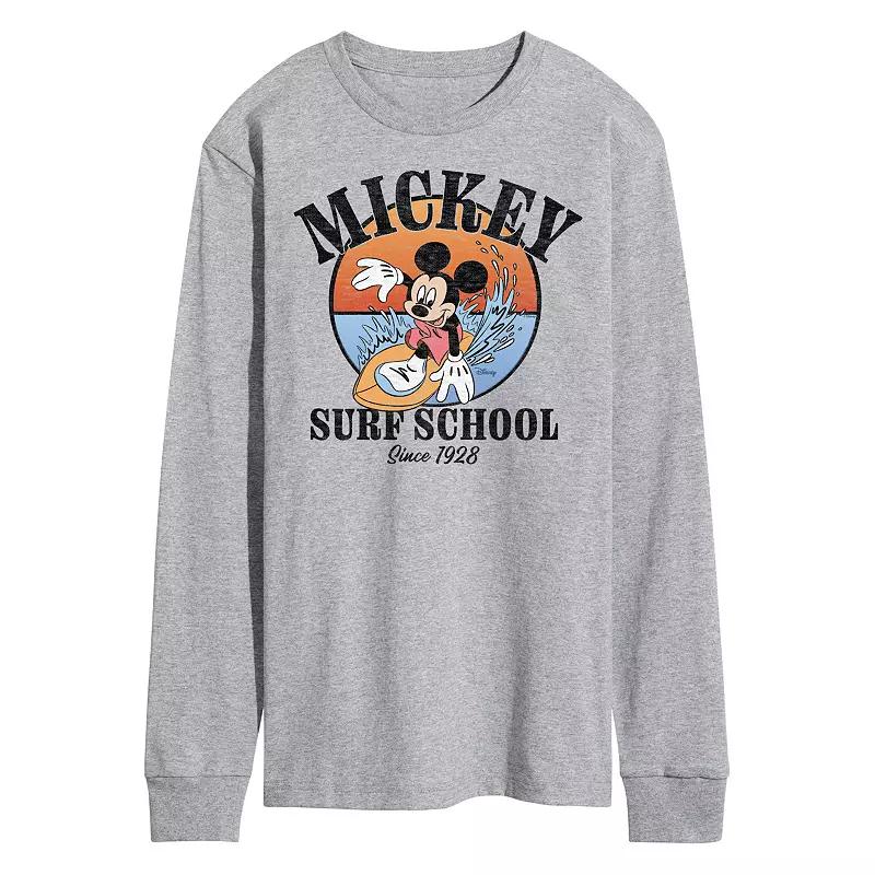Disneys Mickey Surf School Mens Graphic Tee Grey Gray Product Image