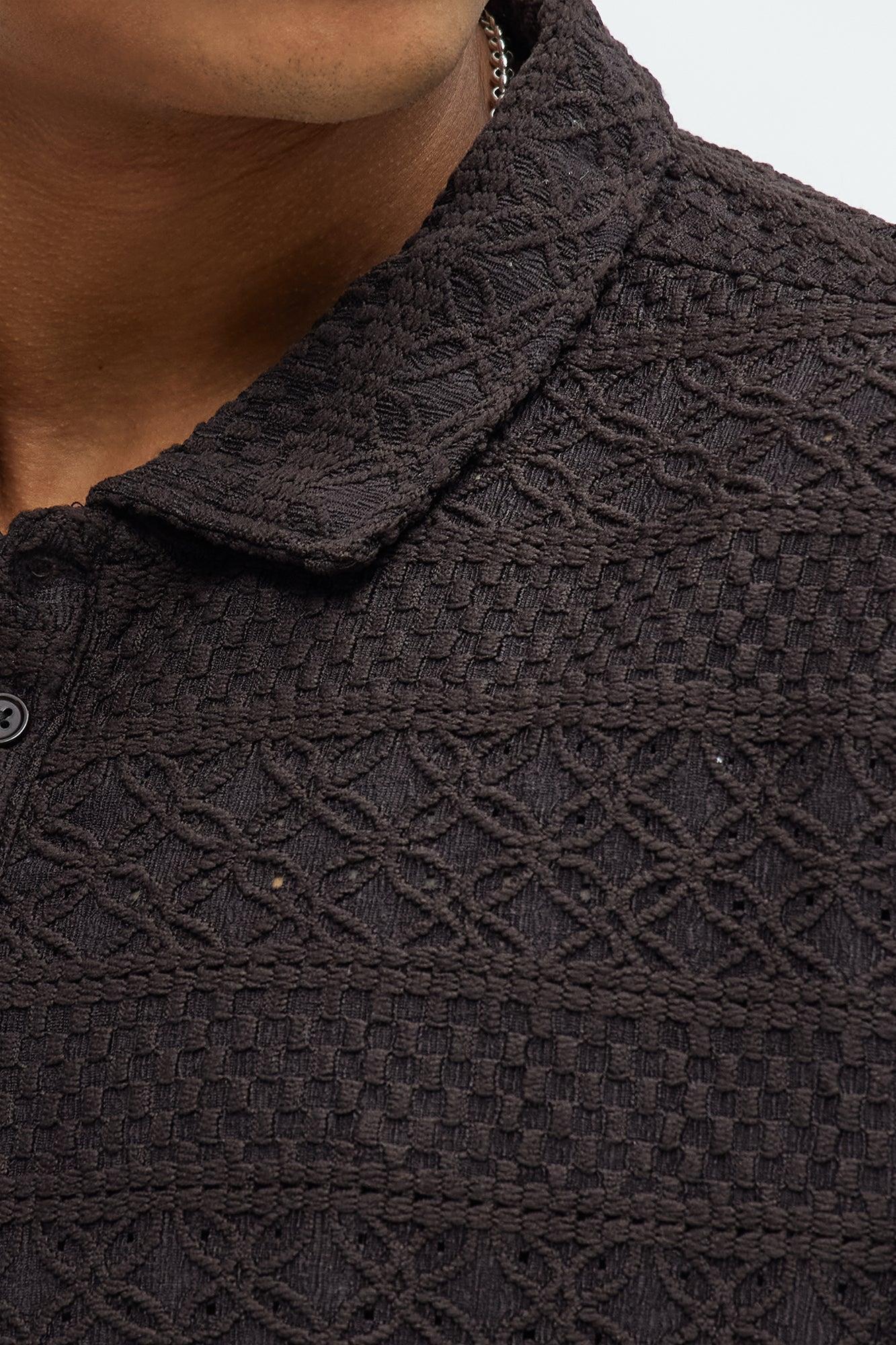 Ville Textured Knit Polo Shirt - Brown Product Image