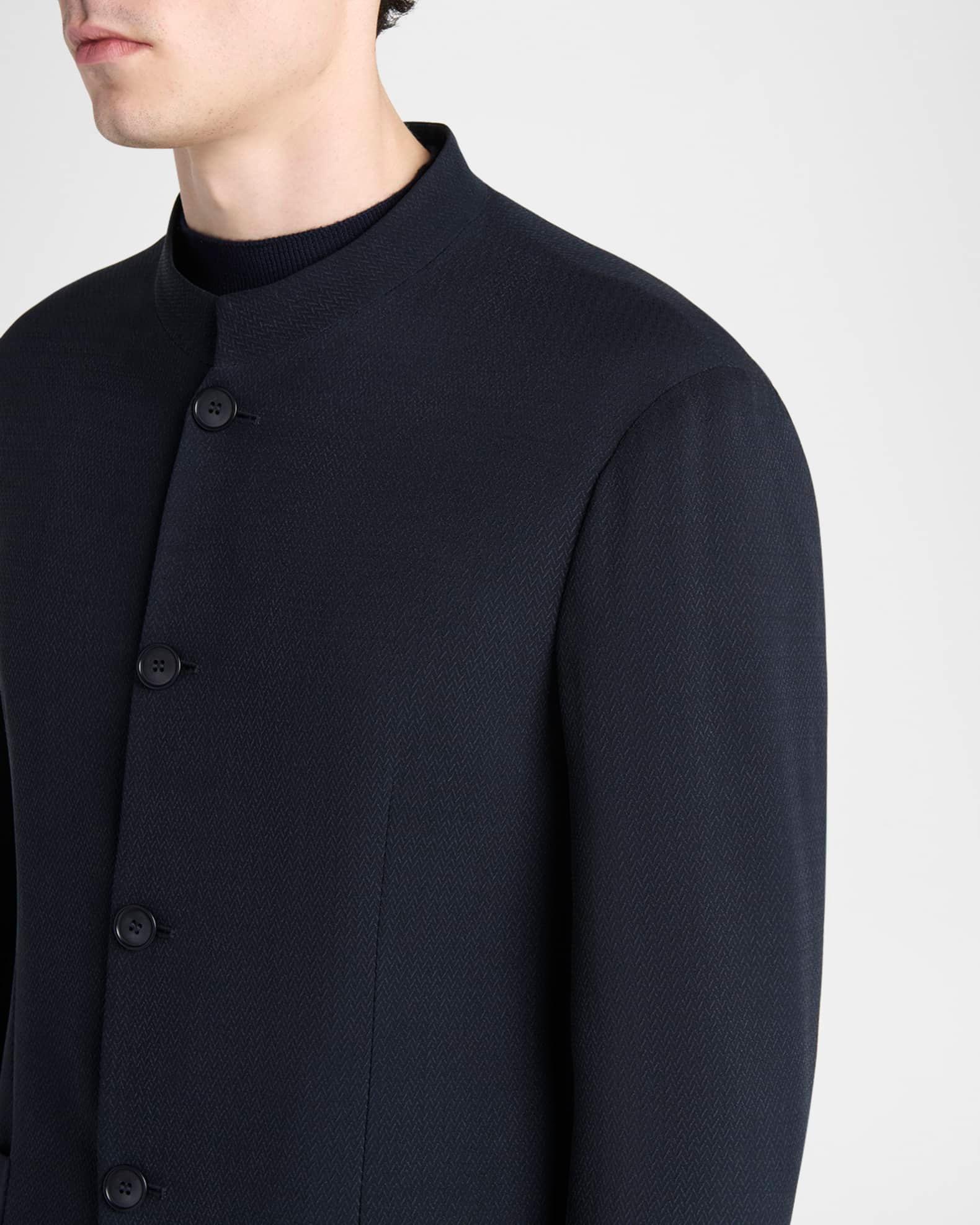 Men's Micro-Chevron Cupro and Viscose Collarless Sport Coat Product Image