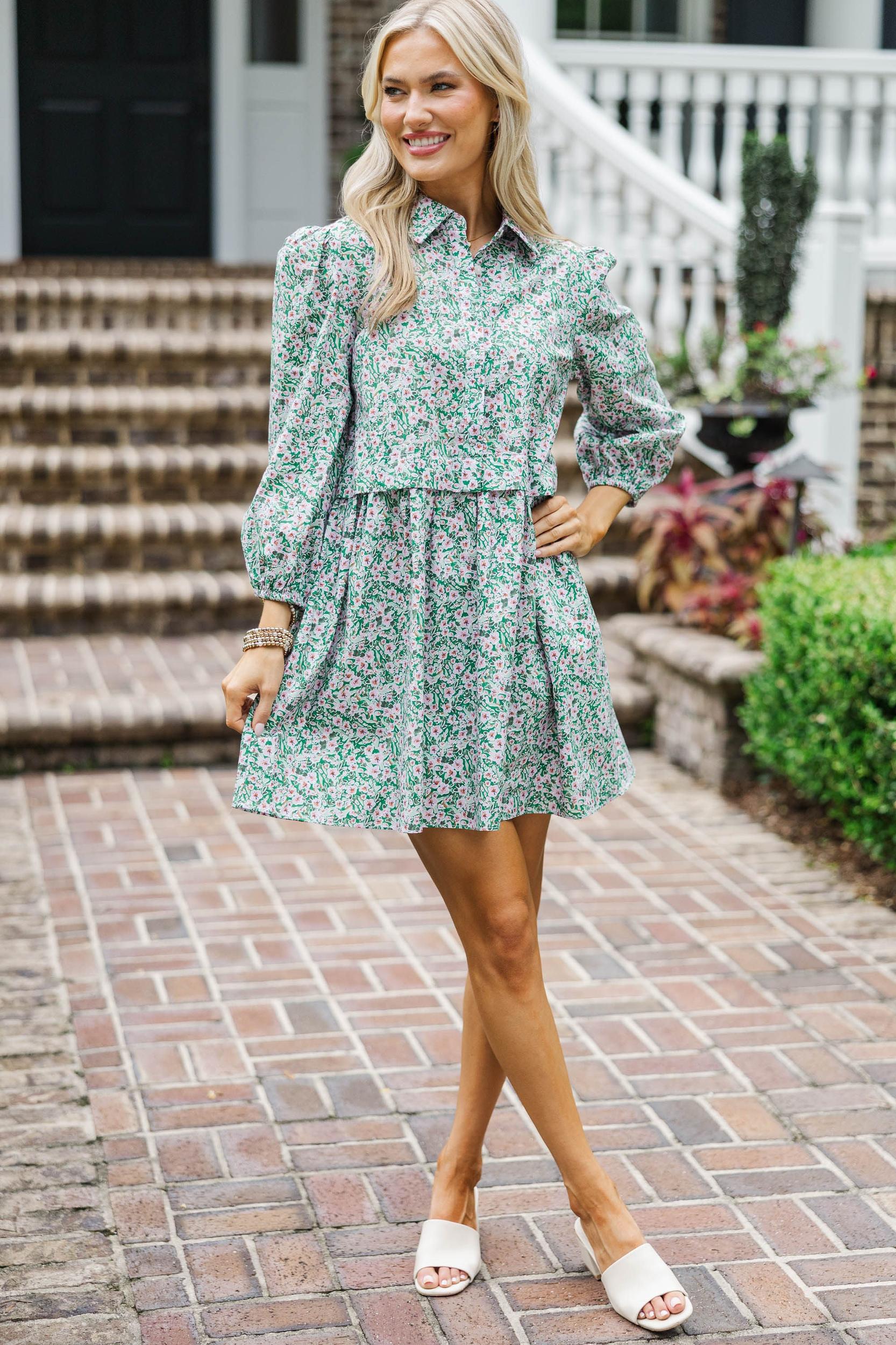 Thinking Of You Green Floral Shirt Dress Female Product Image