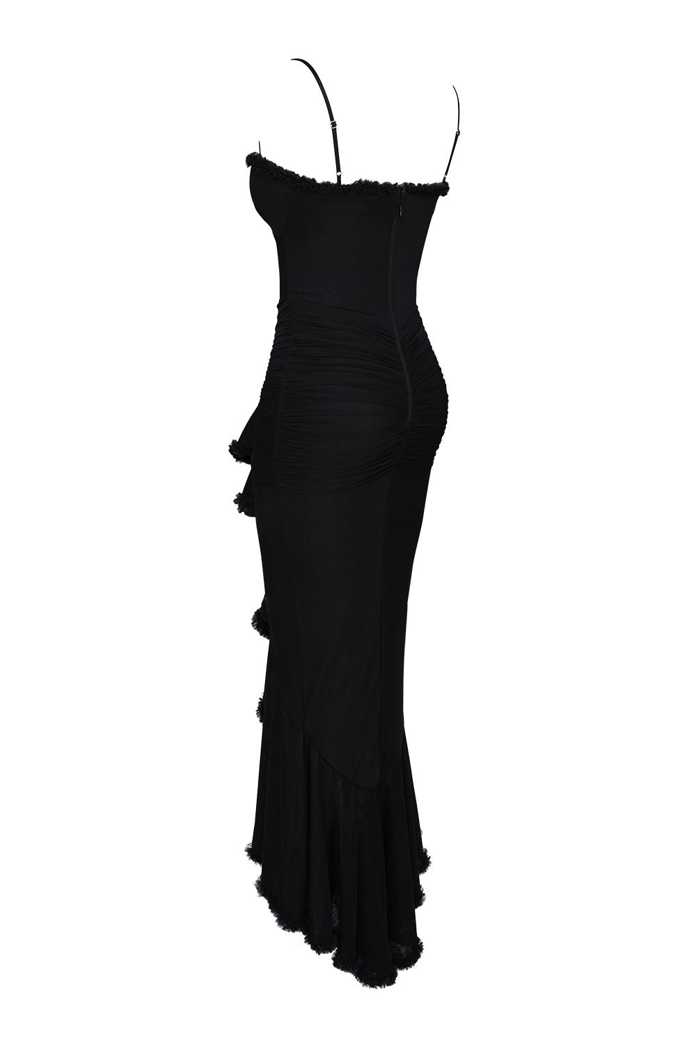 Gabbi  black mesh ruffled front gown Product Image
