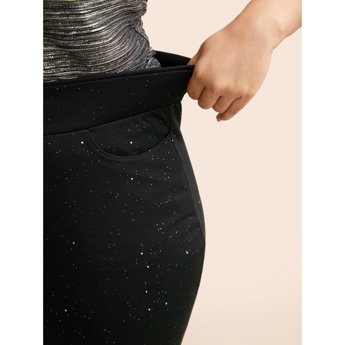 Plus Size Glitter Button Detail Skinny Pants Women Black Basics Skinny High Rise Everyday Pants BloomChic 18-20/2X Product Image