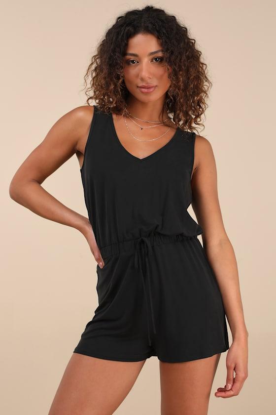 Sun Charmer Black Sleeveless V-Neck Lounge Romper Product Image