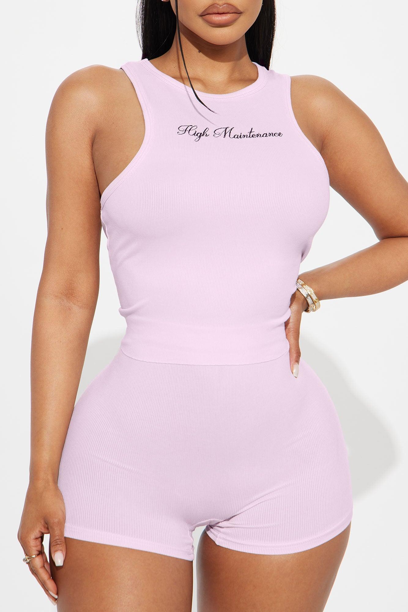High Maintenance Ribbed PJ Short Set - Pink Female Product Image