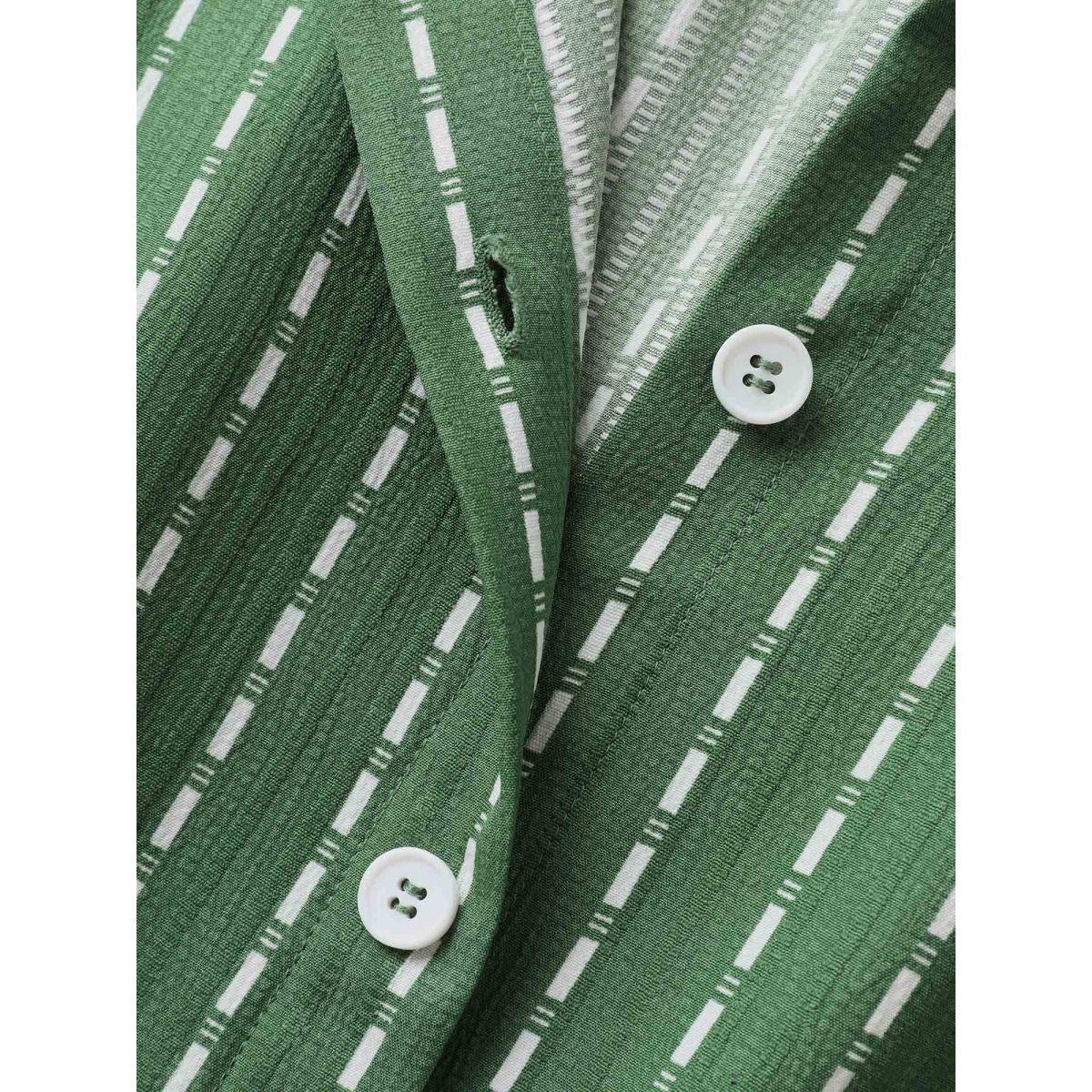 Plus Size Breezy Stripes Belted Pockets Midi Dress Emerald Women Shirt collar Sleeveless Curvy BloomChic 28/5X Product Image