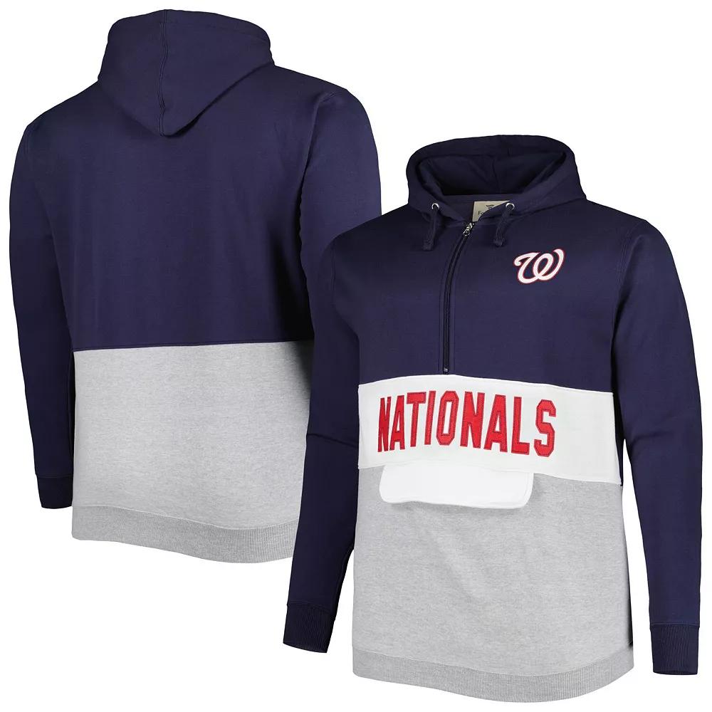 Men's Navy/White Washington Nationals Big & Tall Fleece Half-Zip Hoodie,  Product Image