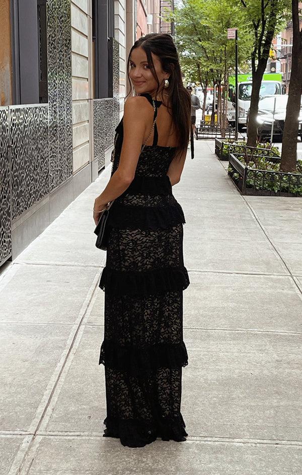 Monique Tie Maxi Dress ~ Black Lovely Lace Product Image