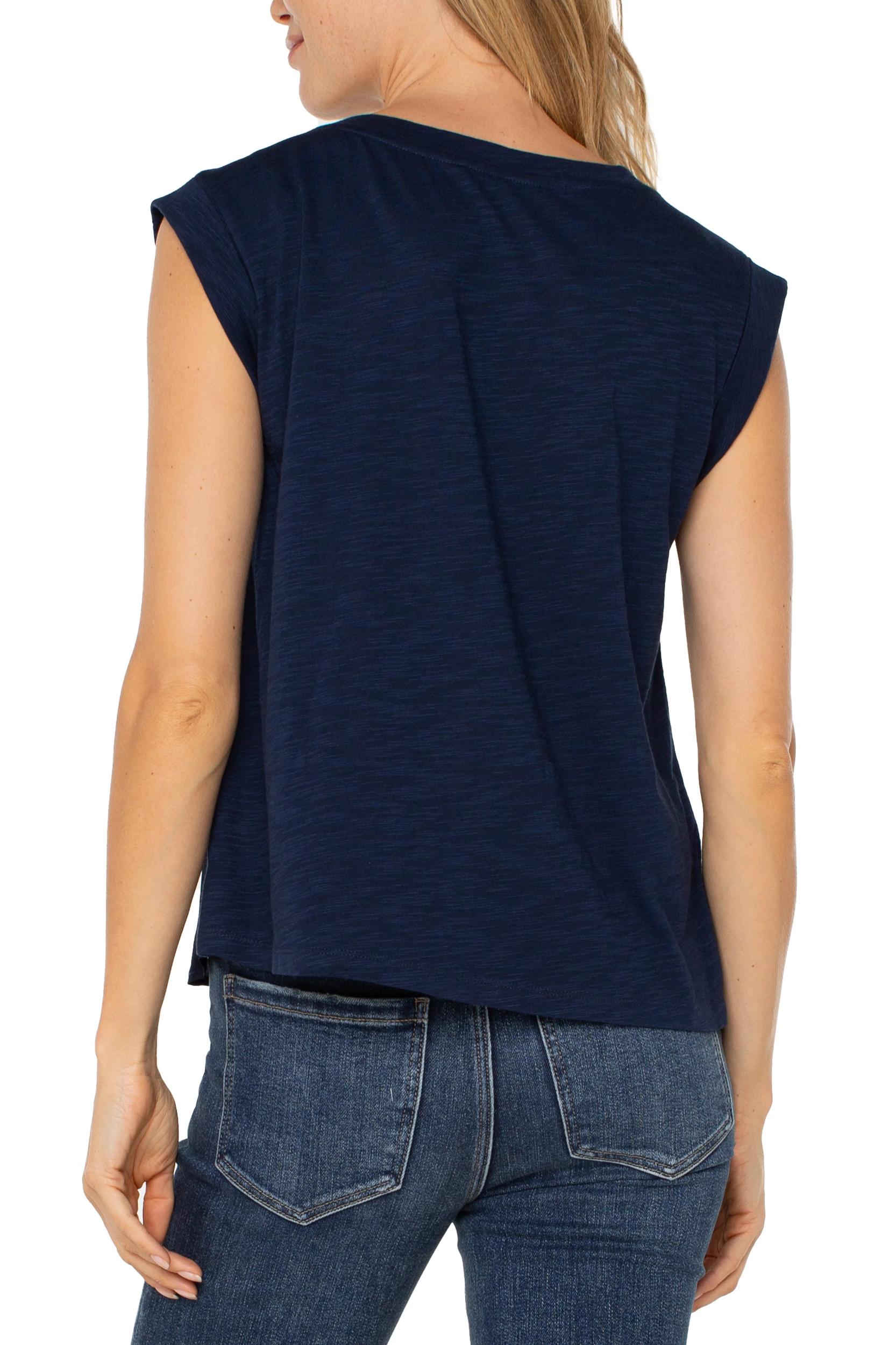 Sleeveless Woven Knit Top- Dark Navy Product Image