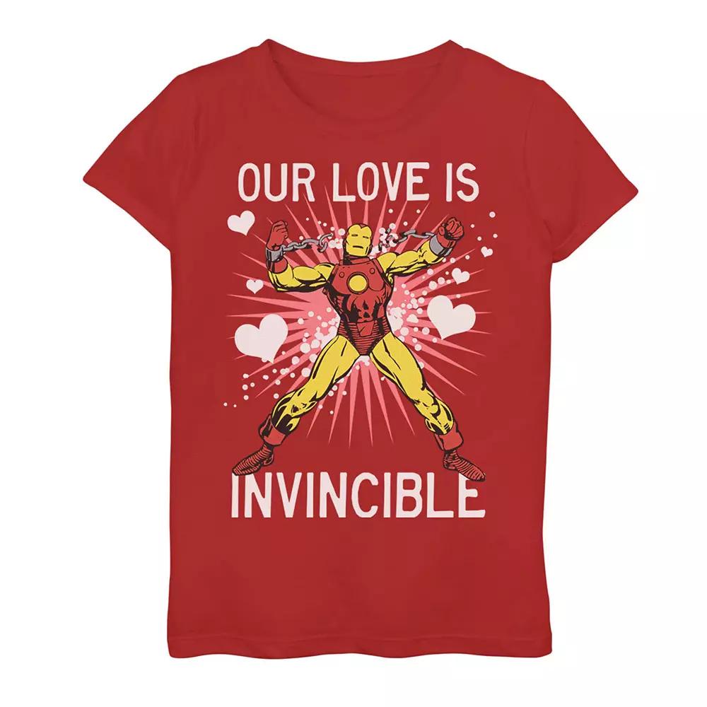 Girls 7-16 Marvel Iron Man "Our Love Is Invincible" Valentine's Day Tee, Girl's,  Product Image