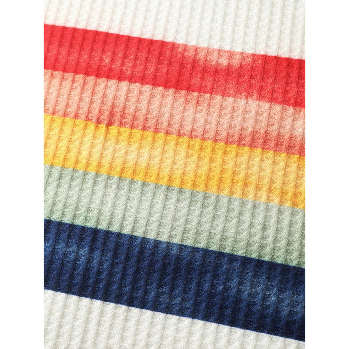 Plus Size Rainbow Stripes Textured T-Shirt Ivory Women Playful Round Neck Casual T-shirts BloomChic 22-24/3X Product Image