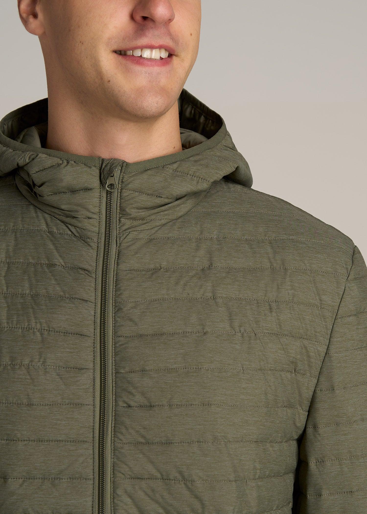 Packable Puffer Jacket for Tall Men in Olive Space Dye Male Product Image