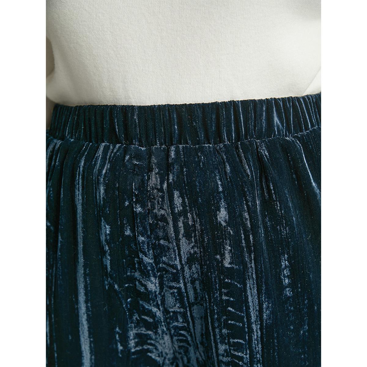 Plus Size Velvet Elastic Waist Pocket Straight Leg Pants Women Indigo Elegant Straight Leg High Rise Dailywear Pants BloomChic 30/6X Product Image