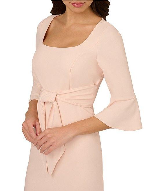 Adrianna Papell Stretch Square Neck 3/4 Bell Sleeve Tie Front Dress Product Image