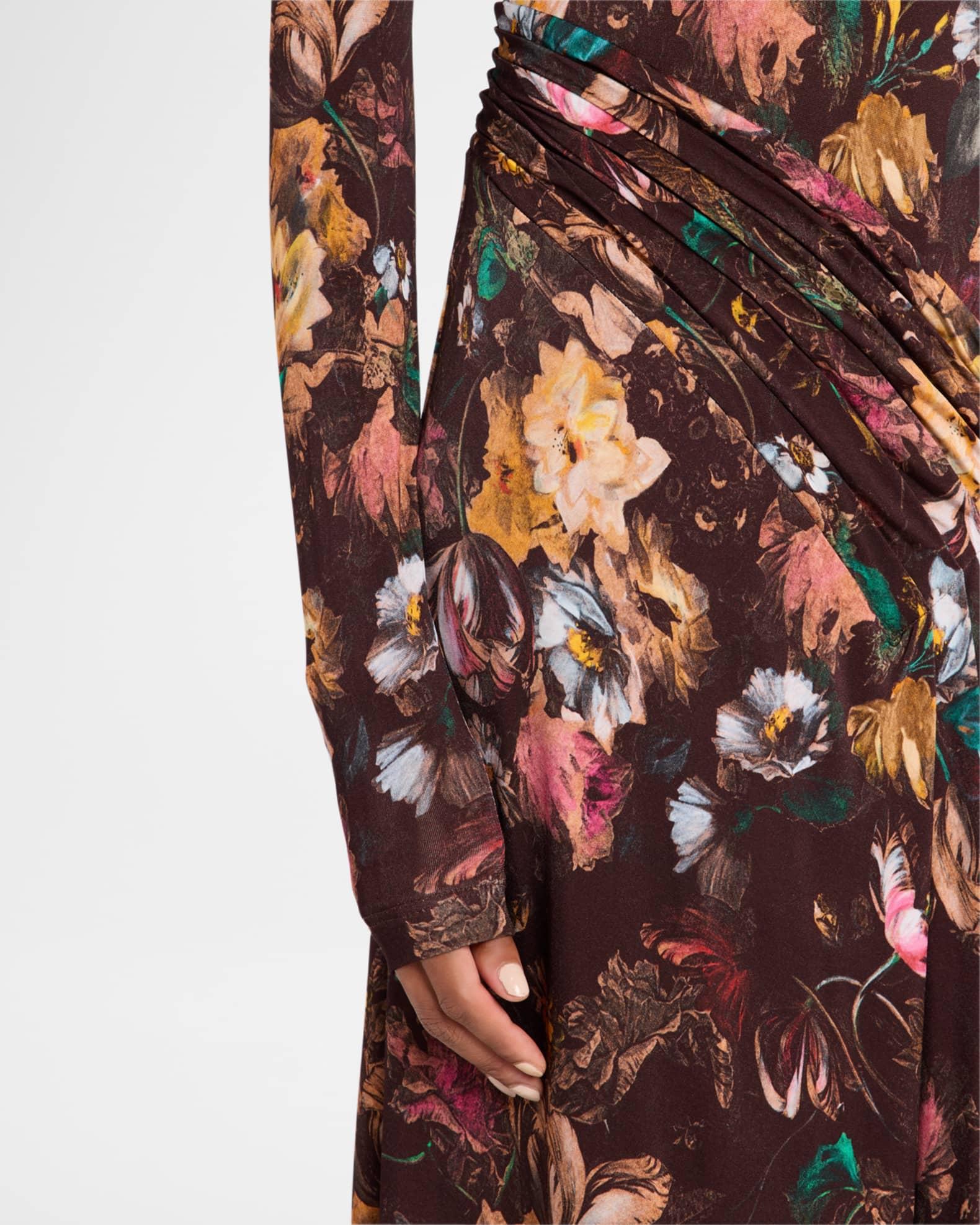 Floral Long-Sleeve Draped Ankle Dress Product Image