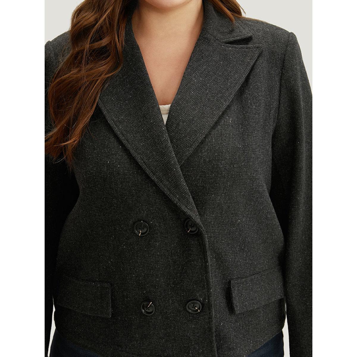 Plus Size Lapel Collar Plain Textured Button Up Blazer DimGray Women Office Plain Plain Sleeve Long Sleeve Lapel Collar 18-20/2X Office Blazers BloomChic Product Image