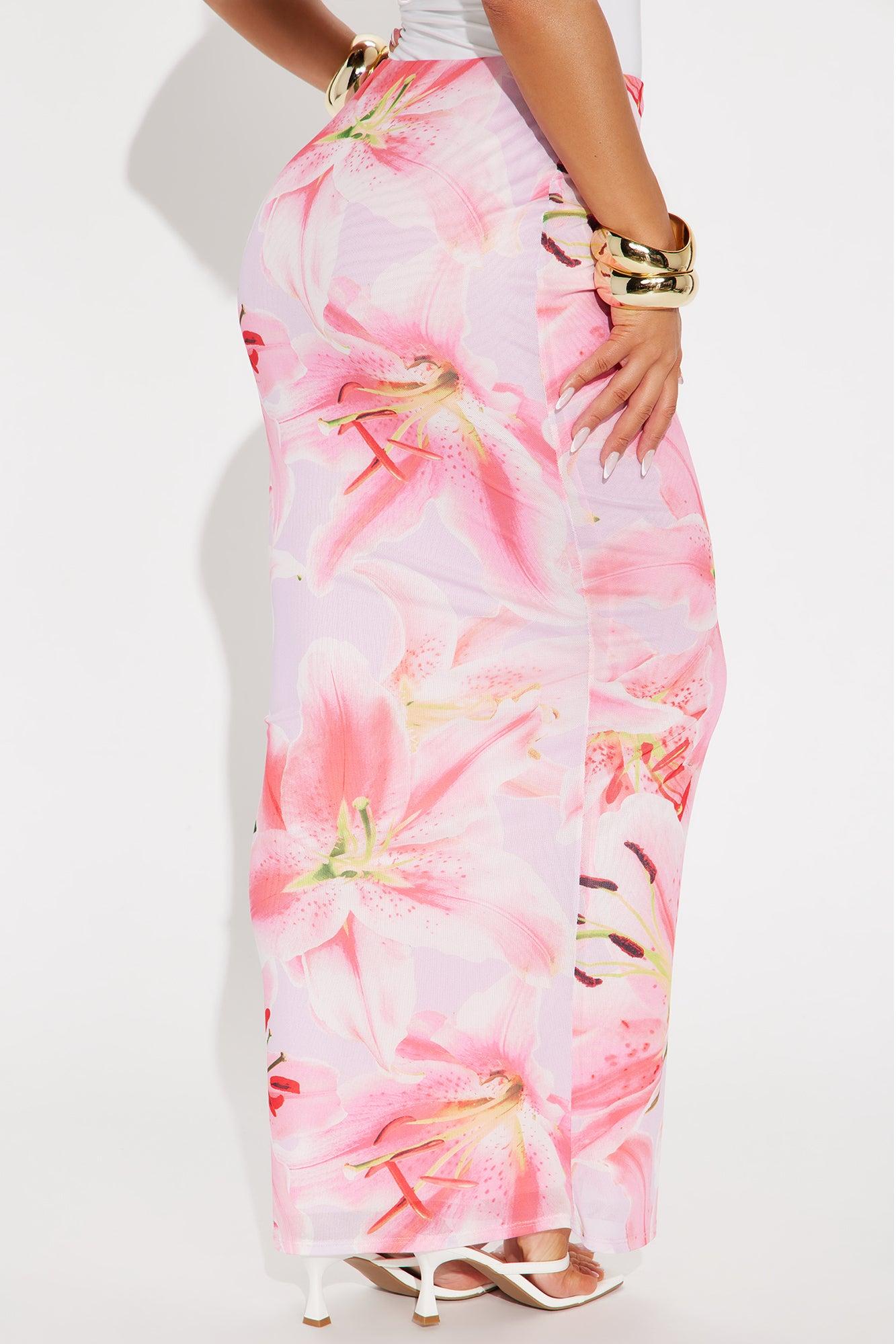 Late Nights In Santorini Floral Mesh Maxi Skirt - Pink/combo Product Image