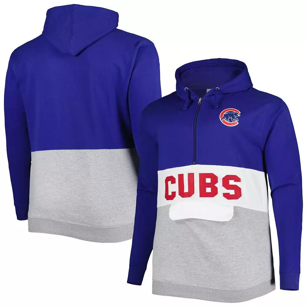 Men's Royal/White Chicago Cubs Big & Tall Fleece Half-Zip Hoodie, Size: 2XLT, Blue Product Image