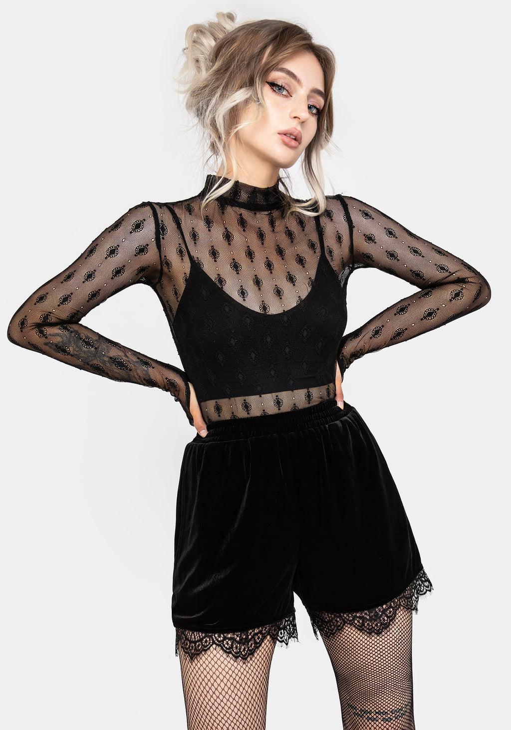 Spydre Lace Hem Velour Shorts Product Image