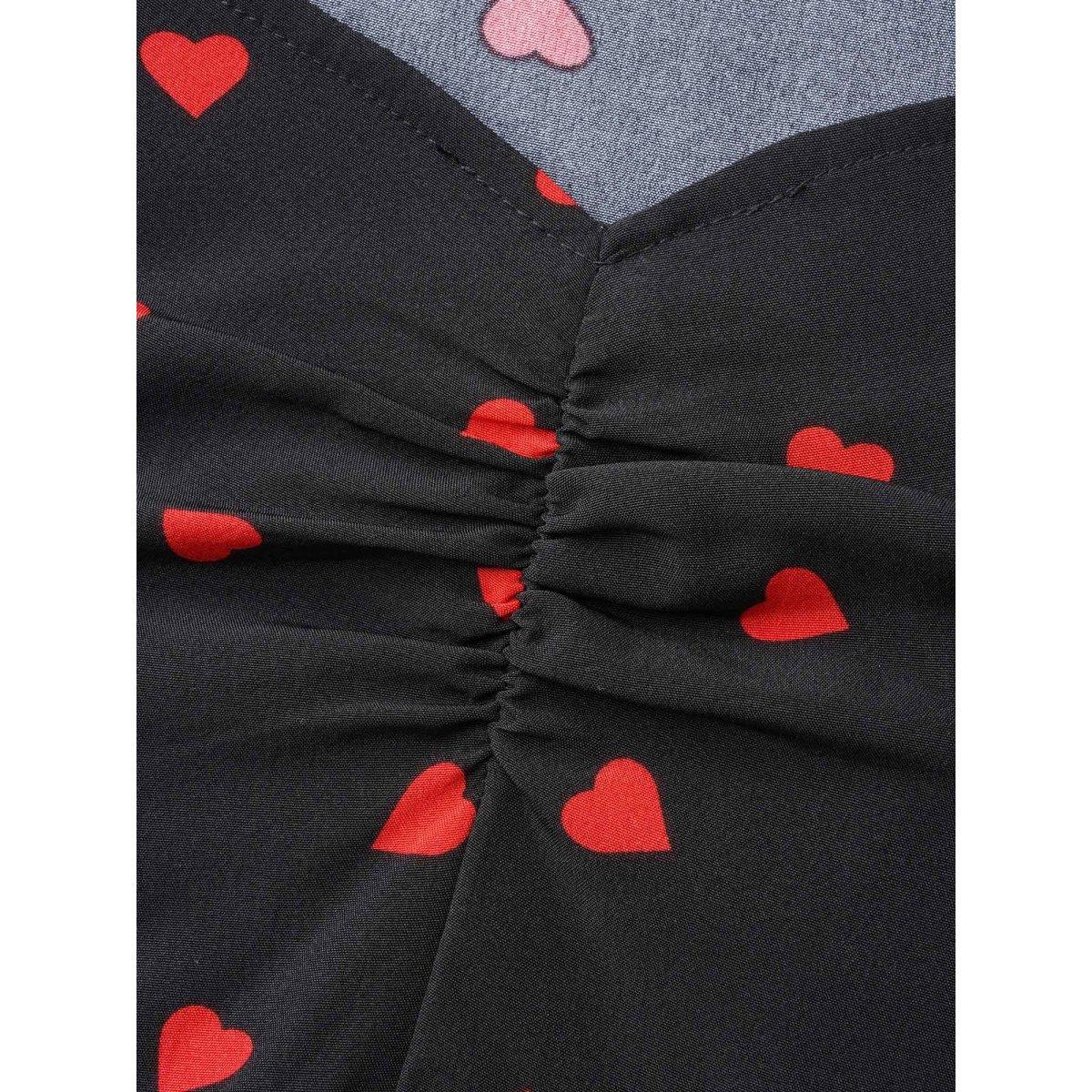 Plus Size Sweetheart Neckline Side Slit Midi Dress Black Women Elegant Gathered Heart neckline Elbow-length sleeve Curvy BloomChic 12/L Product Image