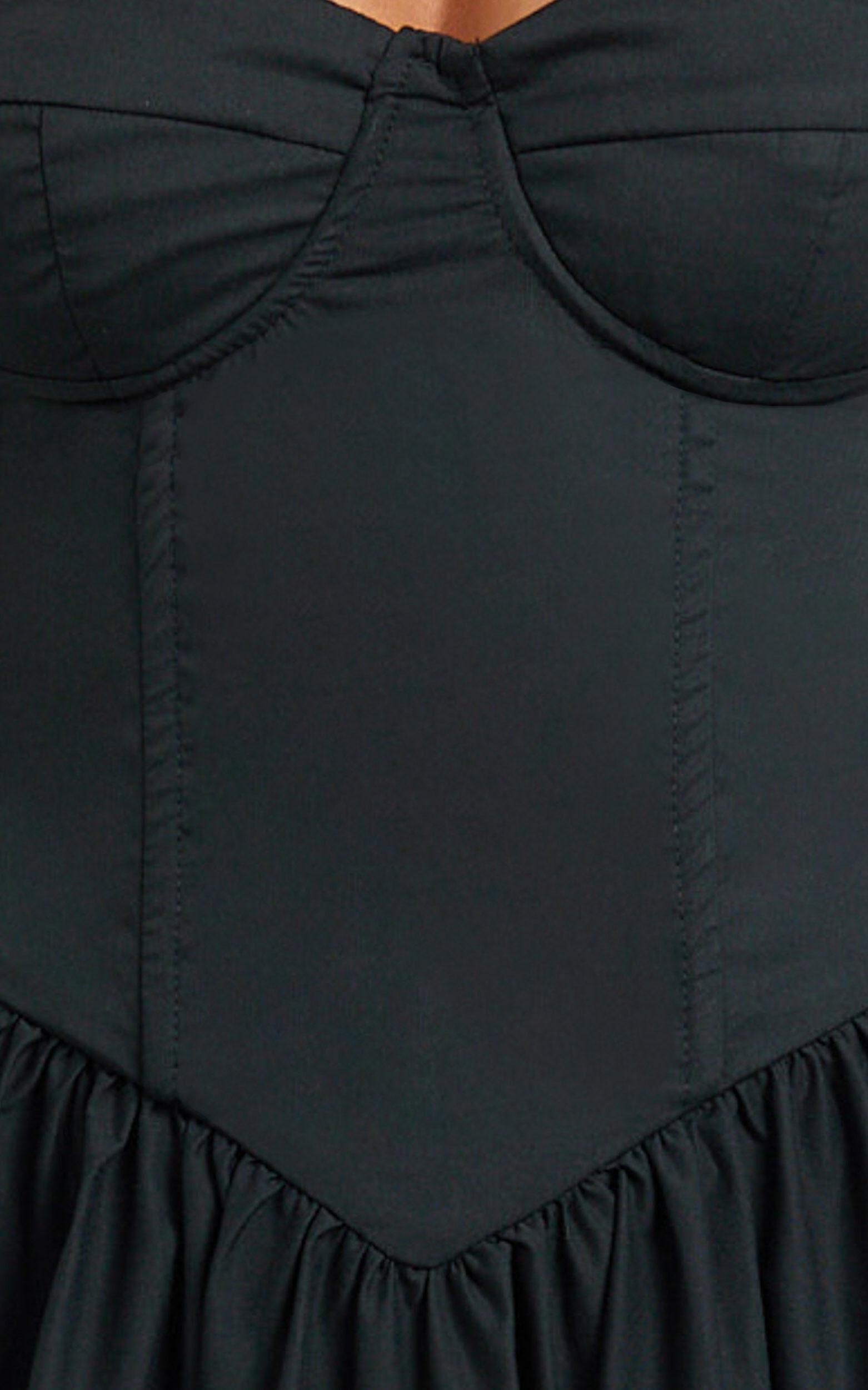 Daria Midi Dress - Strapless Corset Gathered Dress in Black Product Image