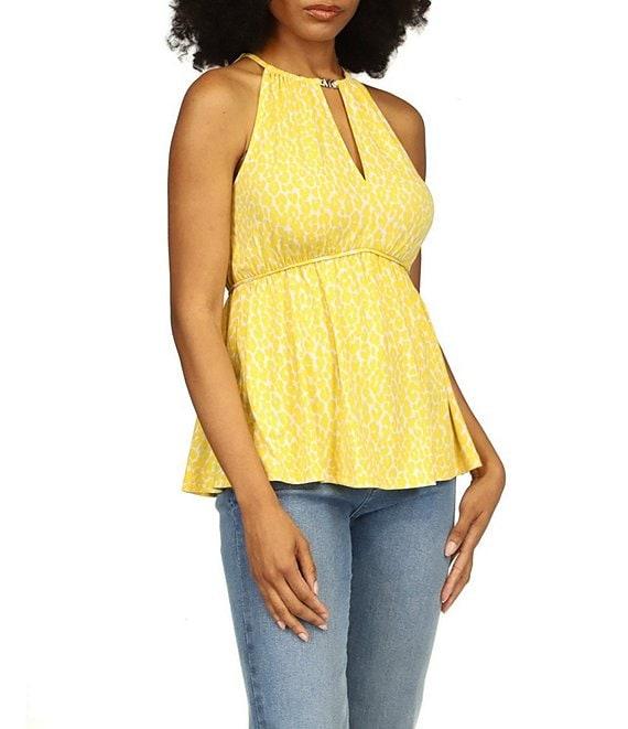 Michael Kors Printed Keyhole Halter Neckline Sleeveless Top Product Image