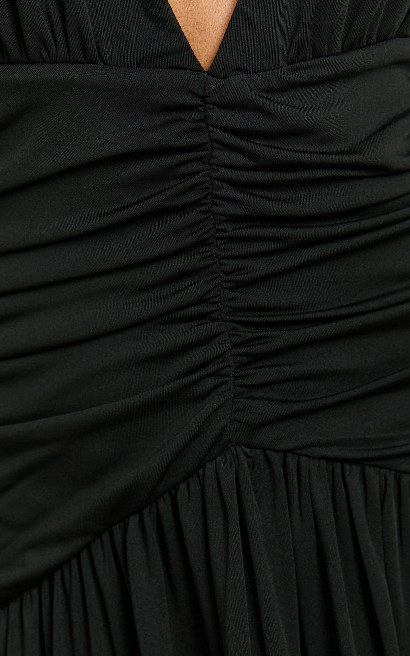 Sandy Maxi Dress - Halter Plunge Fit And Flare Dress in Black Product Image