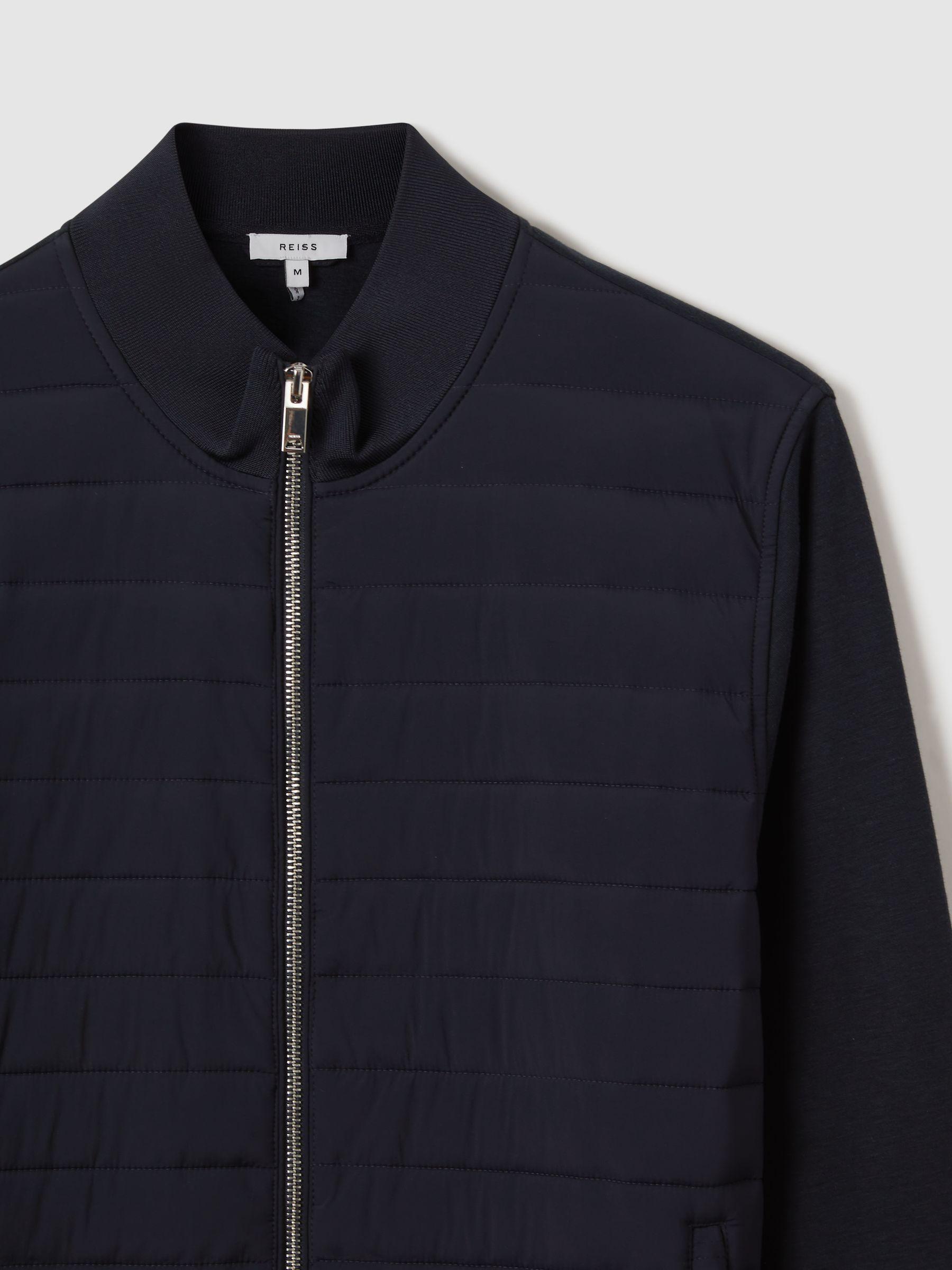 Hybrid Quilt and Knit Zip-Through Jacket in Navy Product Image